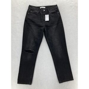TNR jeans Womens 28 Black Distressed High Rise Straight Raw Hem Preppy Casual